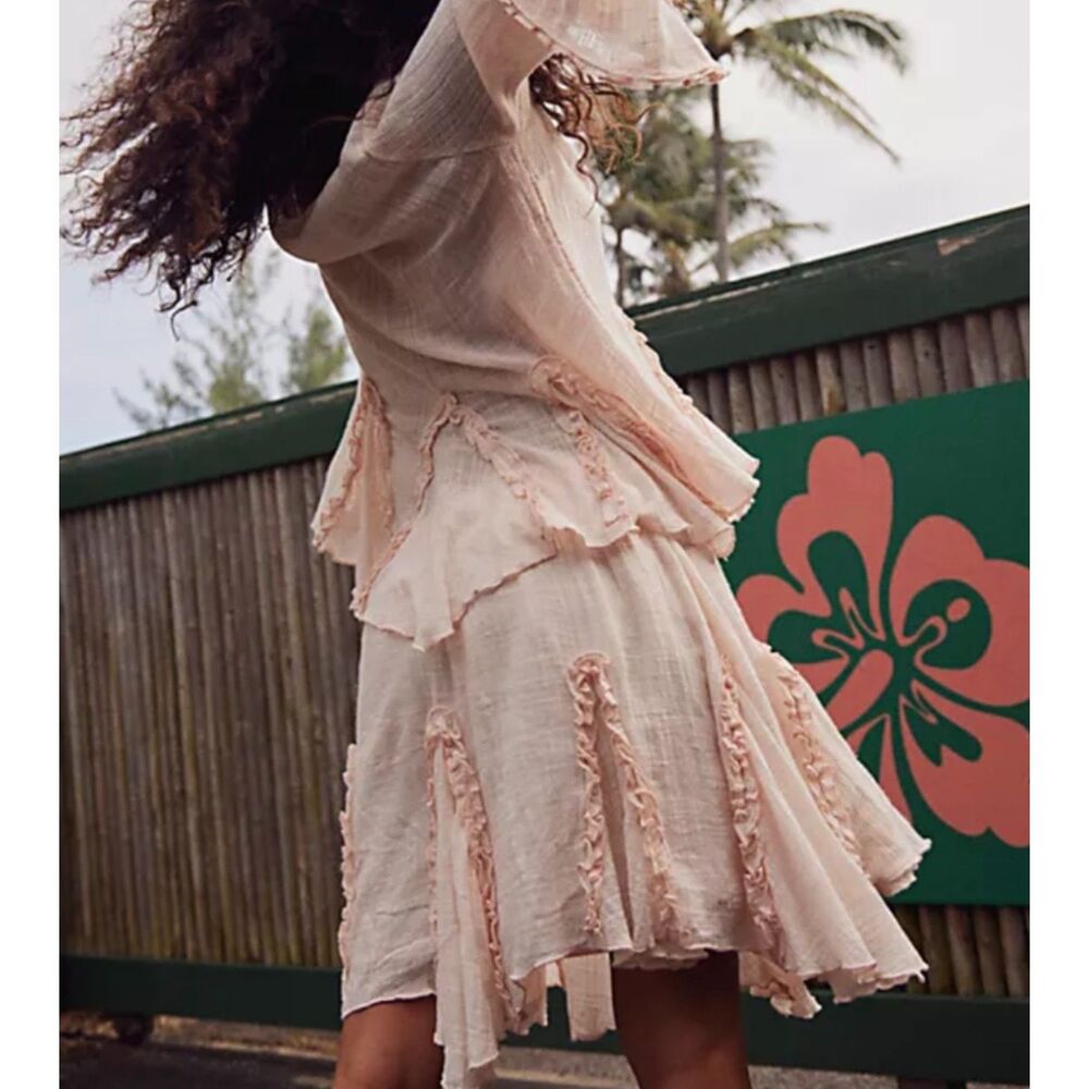 Free People free-est Getaway Skirt XL Ballet Slipper Pink Gauze Boho Ruffle NWOT - Picture 2 of 13
